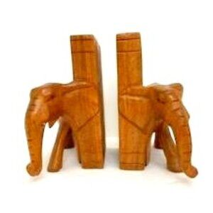 Vtg Hand Crafted‎ Wood Elephant Bookends